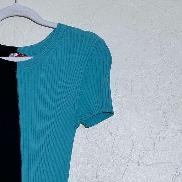 Staud Colleen Colorblock Ribbed Bodycon Dress Black Blue Womens Size Small - Picture 11 of 12